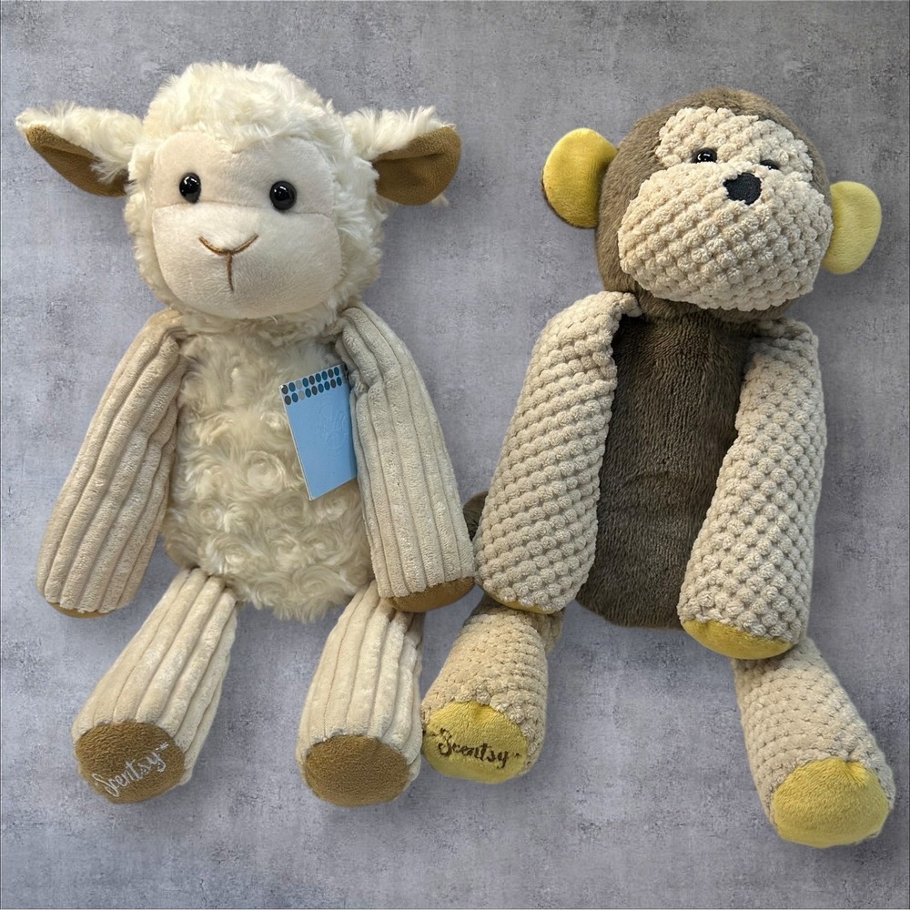 Scentsy Buddies Lenny Lamb & Ollie Monkey Plush Lot w/‎ Scent Packs